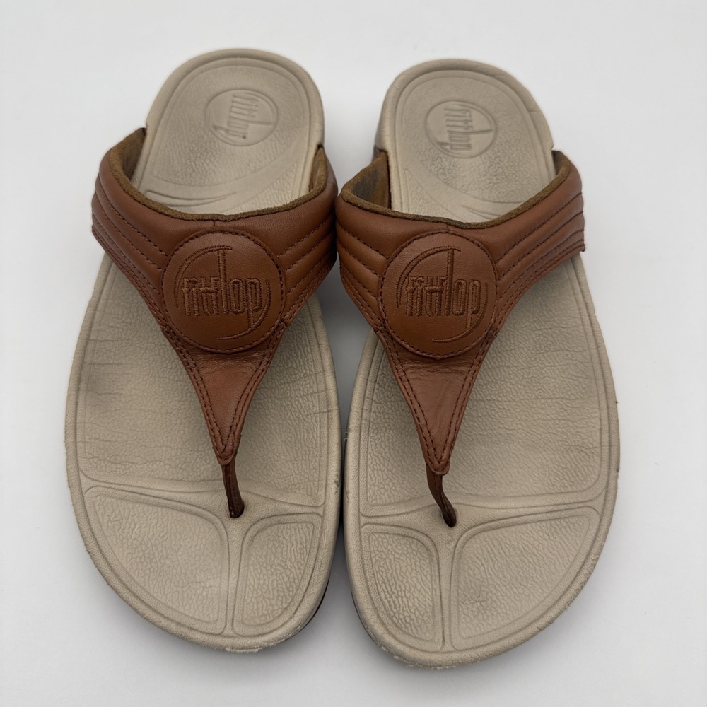 FITFLOP SANDALS Tan Leather Suede Underneath US 7 Wobble Board Style #030-017
